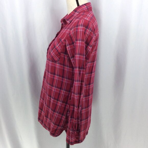 Columbia Plaid Henley Popover Top Womens Size Small Pink Long Sleeve Flannel - Picture 4 of 10